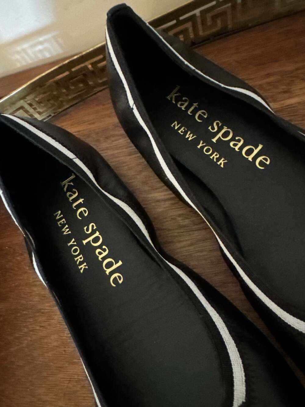 Kate Spade Claudette Leather Ballet Flats in Black/White Trim - Picture 2 of 5